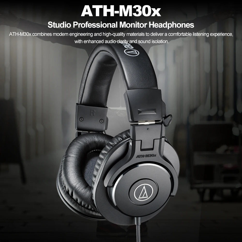 Audio-Technica профессиональные мониторные наушники ATH-M30x закрытые задние динамические Накладные наушники HiFi складные 3,5 мм проводные наушники