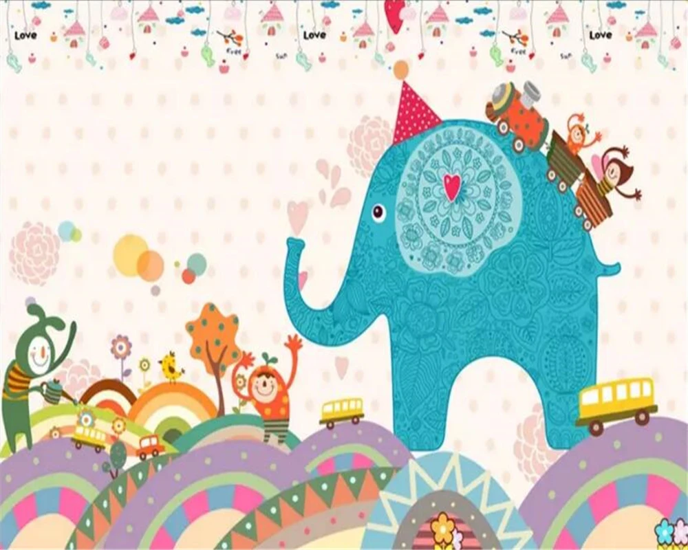 wellyu Custom Photo Wallpaper 3d Murals Kids Room Cartoon Elephant Living Background Wall paper Mural papel de parede | Обустройство