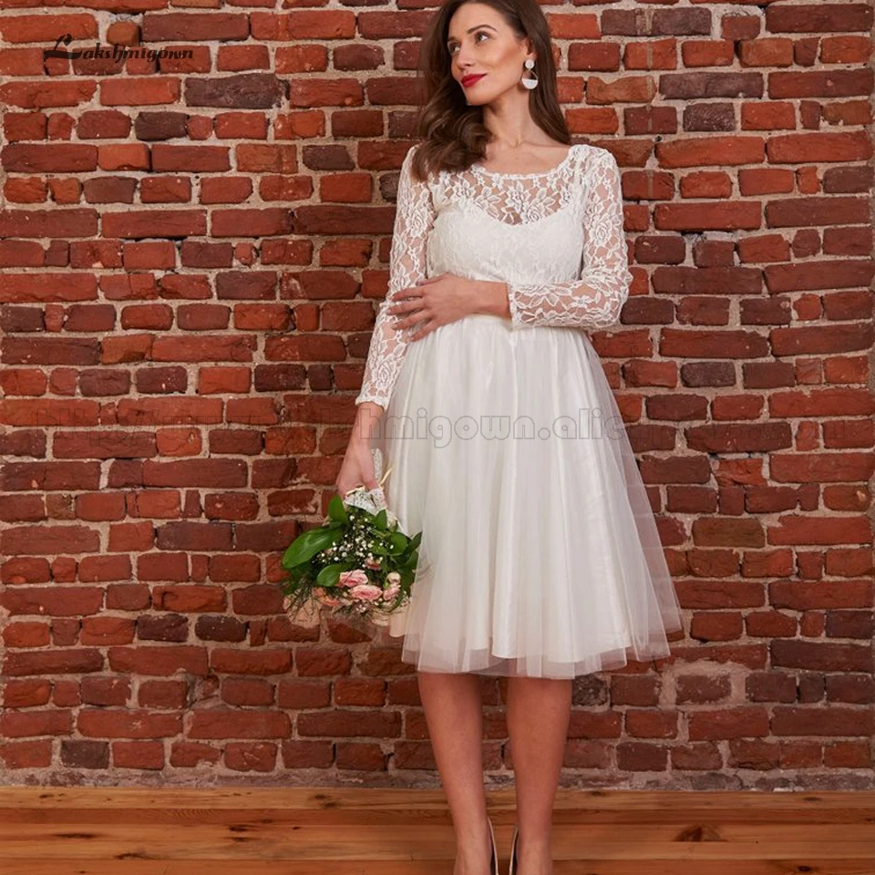 Женское Короткое свадебное платье lakshmidress винтажное с длинным рукавом и открытой
