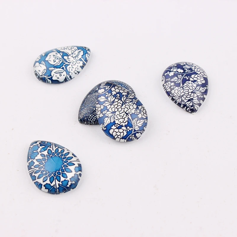 16 шт. стеклянные кабошоны 18 х25 мм из голубого и белого фарфора|jewelry jewelry|jewelry diyjewelry