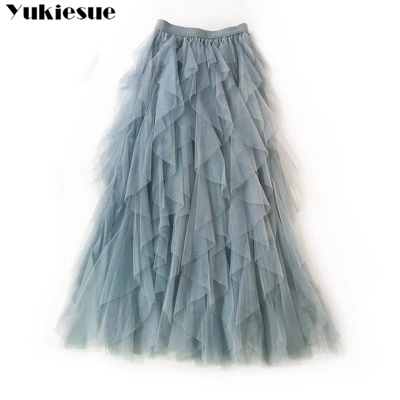 Шикарная Асимметричная сетчатая юбка Новинка весна-осень 2019 многослойная