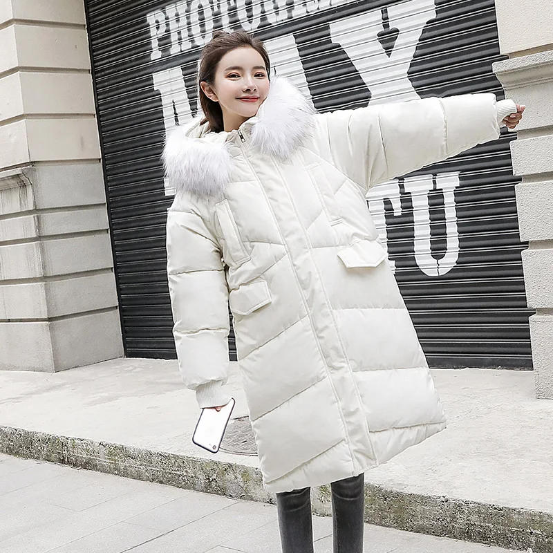 FMFSSOM женский зимний меховой воротник с капюшоном белый пуховик средней длины