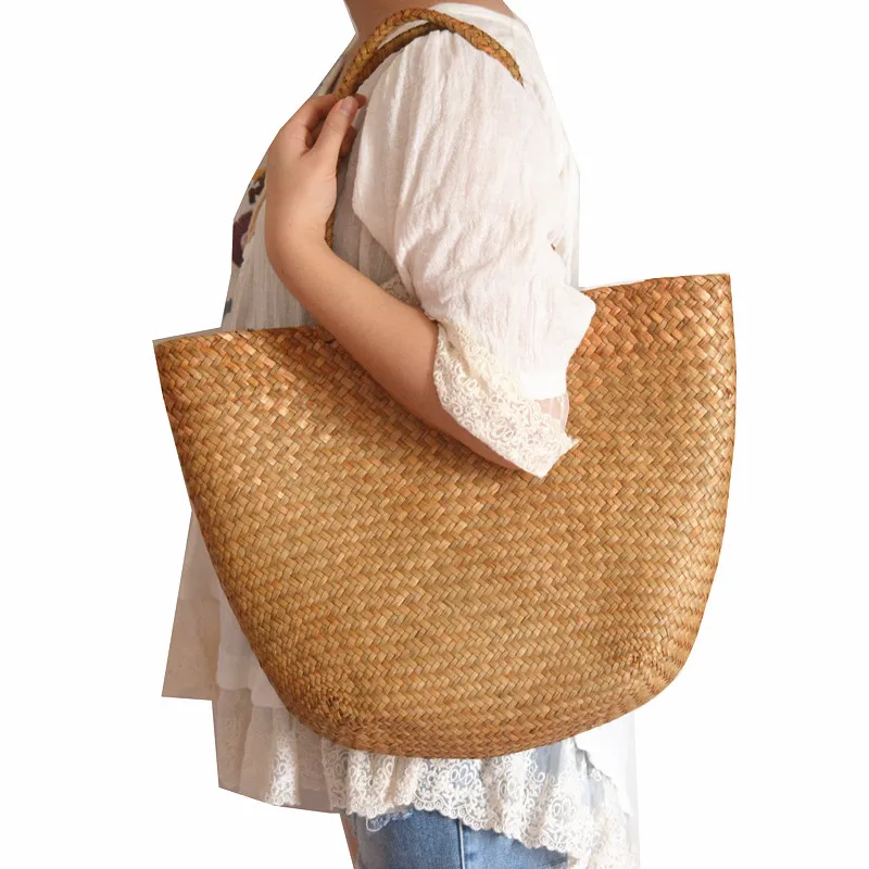 straw bag Повседневная Соломенная Сумка большая сумка натуральная плетеная Сумка женская большая емкость Пляжная плетеная Сумочка для сада ручной работы тканые сумки из ротанга - Цвет: straw bag