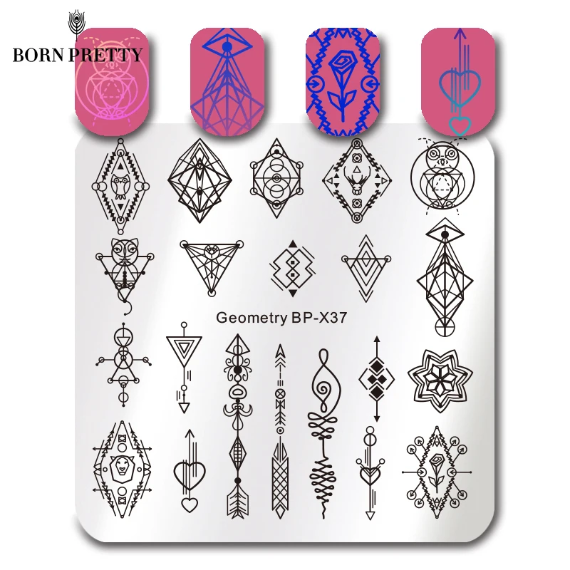 BORN PRETTY пластина для стемпинга для нейл-арта французские Советы Цветочные десерты цирковые эскизы квадратное изображение Трафарет Шаблон дизайн ногтей пластины