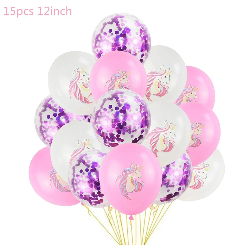 15pcs I 1 комплект праздничные шарики с единорогом на день рождения, Балон, единорог, украшение, латексный воздушный шар "Конфетти", украшение для дня рождения, Детские шары - Цвет: 15pcs I