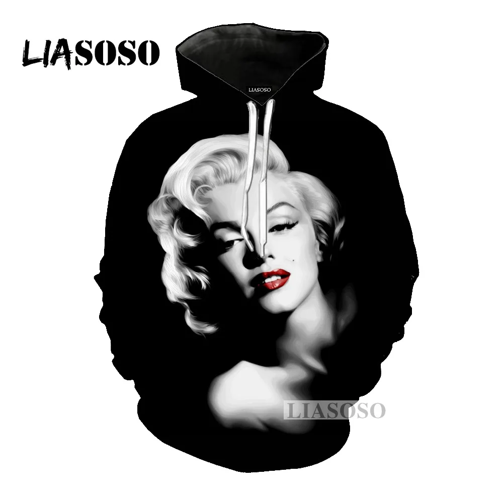LIASOSO последние модные толстовки с капюшоном Сексуальная Богиня Мэрилин Монро