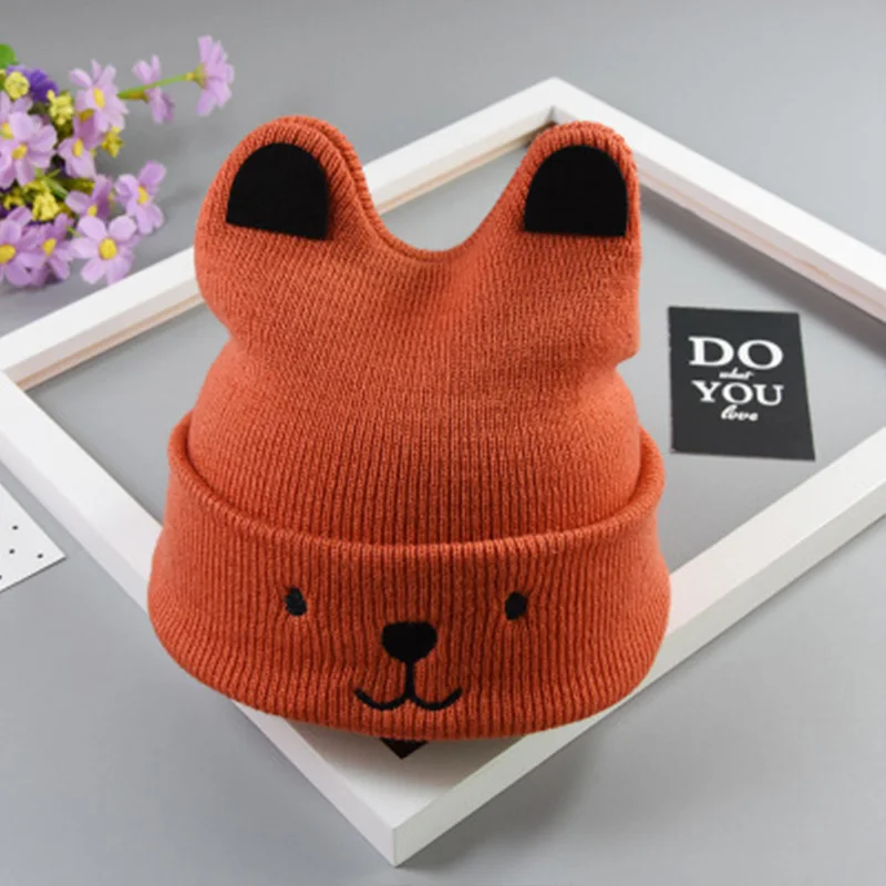 ideacherry Baby Warm Bear Cartoon Hat Children's Wool Knit Cap Autumn Winter Boy Girl Cute Ears Kids Beanies Gift Caps | Детская