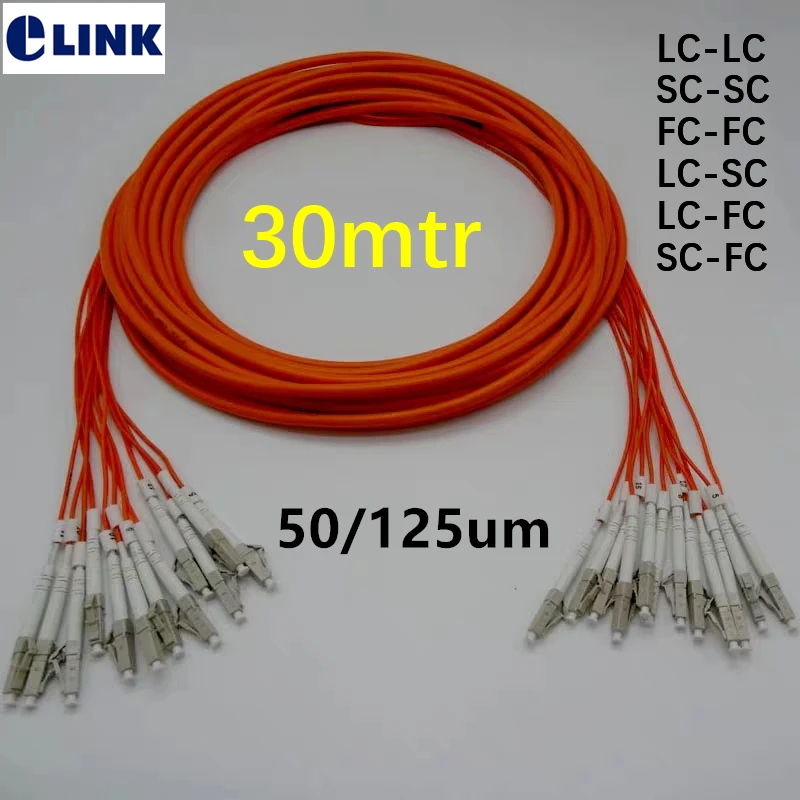 12 core 30M Patchcord LC-LC SC-SC LC-SC FC-FC LC-FC SC-FC MM 50/125um ftth Breakout 2.0mm LC SC FC optical fiber jumper ELINK
