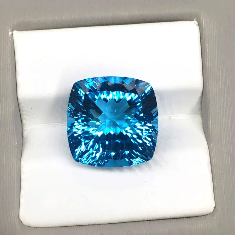 CSJ Real Natural Blue Topaz Loose Gemstone Deep Color Big Stone Cushion16MM 23.5ct Brilliant Cut For Diy Jewelry 925 Silver Gold | Украшения