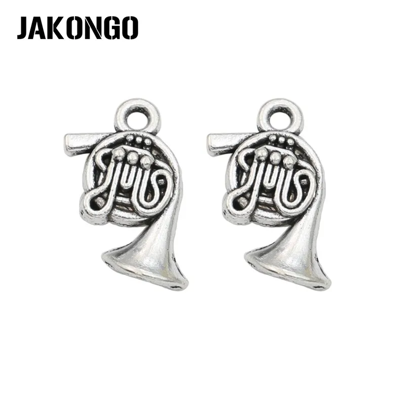 

JAKONGO Antique Silver Plated French Horn Charm Pendants for Jewelry Accessories Making Bracelet Findings DIY 19x10mm 20pcs/lot