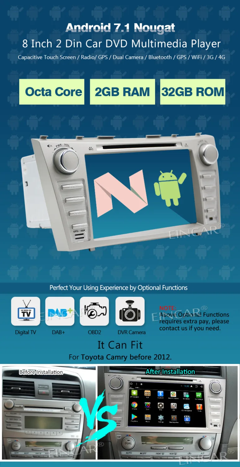 Eincar Android 7 1 автомобильный радиоприемник двойной 2 Din стерео dvd-плеер 8 ''USB/SD FM AM