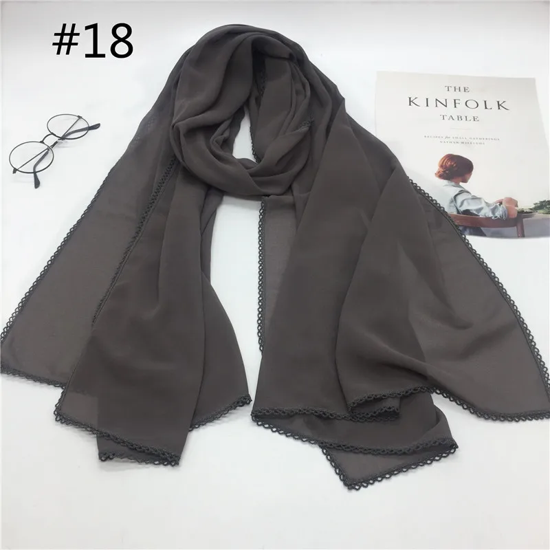 number 18 colors Высокое качество простой пузырь шифон однотонный шали край крючка цветок Популярные Женщины хиджаб кашне в мусульманском стиле бандана - Цвет: number 18 colors