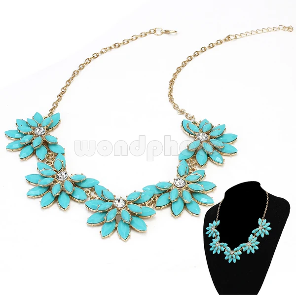 New Design Women Blue Acrylic Floral Bib Statement Collar Chain Necklace Gift | Украшения и аксессуары