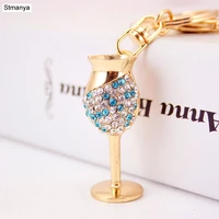 new keychain red wine cups rhinestone keychain car purse pendant bags keyring chains key rings for wedding gift jewelry k1594