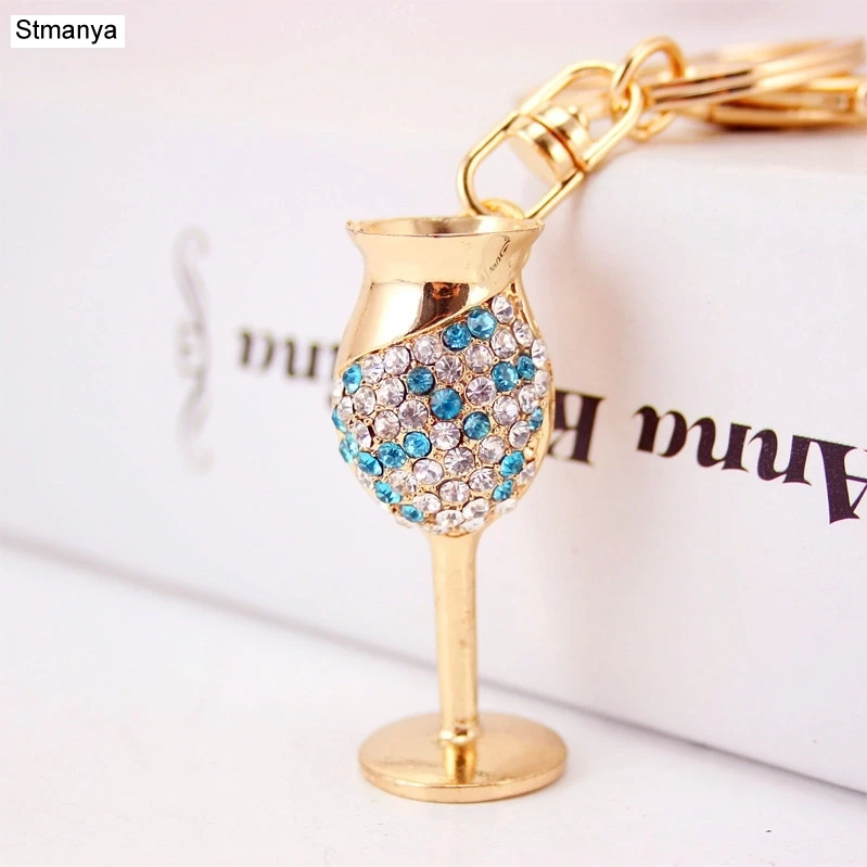 New Keychain Red wine cups Rhinestone Car Purse Pendant Bags keyRing Chains Key Rings For Wedding Gift jewelry K1594 | Украшения и