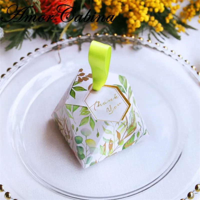 Коробка для конфет в виде зеленых листьев форме алмазов свадебные сувениры и