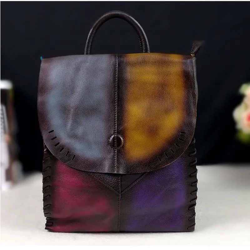 AETOO  Genuine Leather Handmade Vintage Women Backpack Female Bags 2018 High Quality Cow Leather Backpack