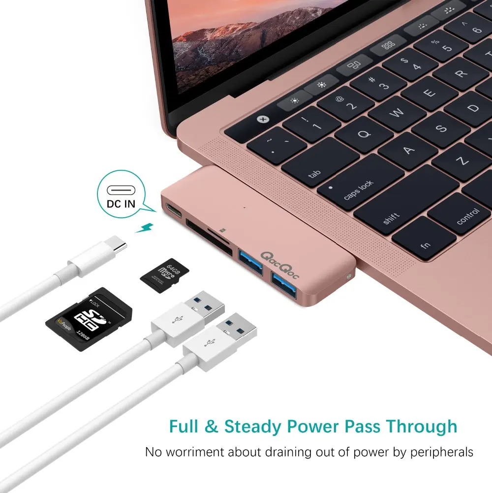 Qacqoc GN21B алюминия C USB Hub с читателем карточки 2 3 0 Порты Тип Мощность доставки для