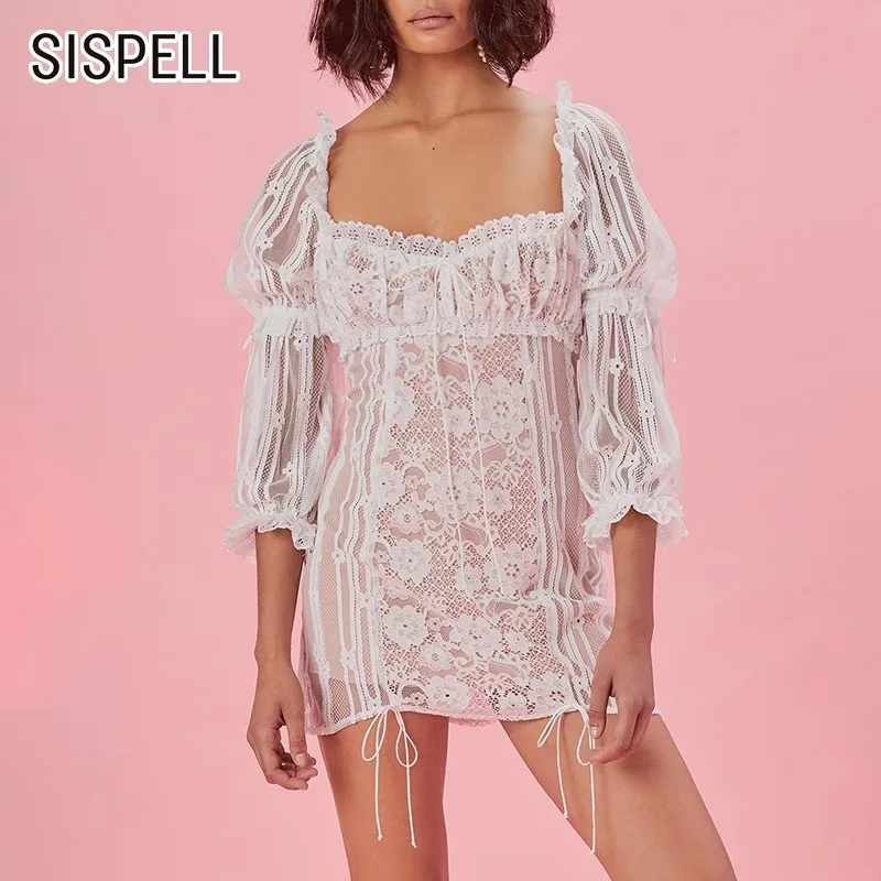 SISPELL летнее женское платье с квадратным вырезом пышными рукавами открытая спина