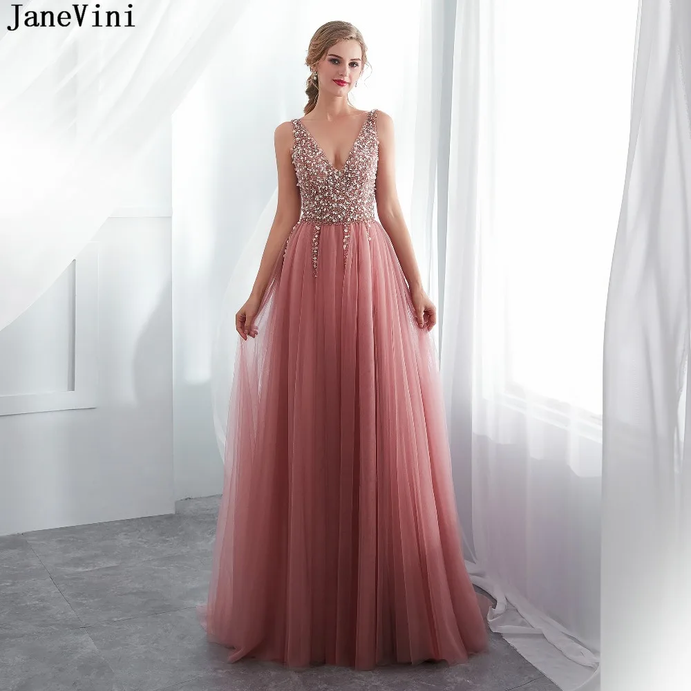 JaneVini-Vestidos largos de lujo para dama de honor, vestido Formal de tul...
