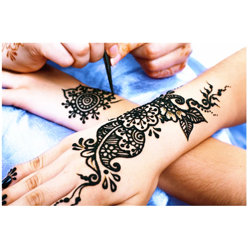 12 шт./лот + трафарет Mehndi черная хна тату паста конусы временная вспышка боди-арт