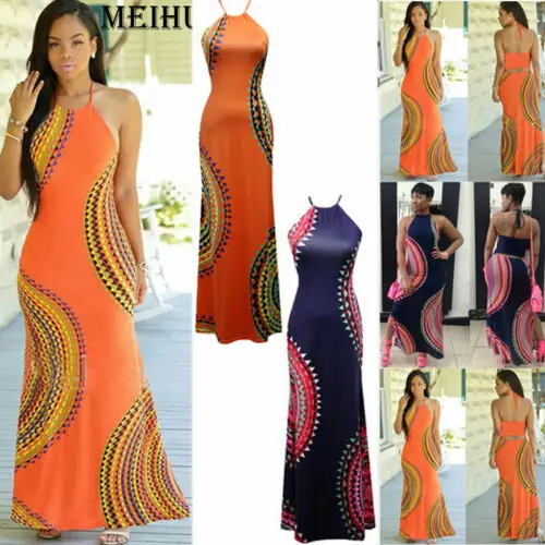 Женское платье с лямкой на шее длинное пляжное вечернее без рукавов открытой