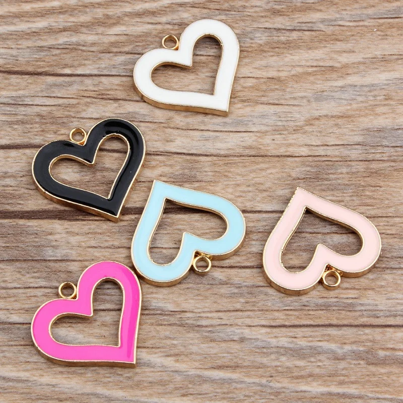 5 шт./лот Модные полые сердце эмаль очарование металлического сплава кулон для DIY