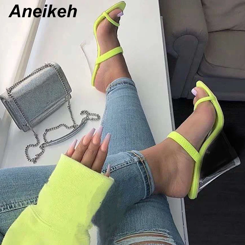 Aneikeh2019 новые летние женские тапочки модные повседневные замшевые однотонные туфли с открытым носком на квадратном каблуке с кристаллами