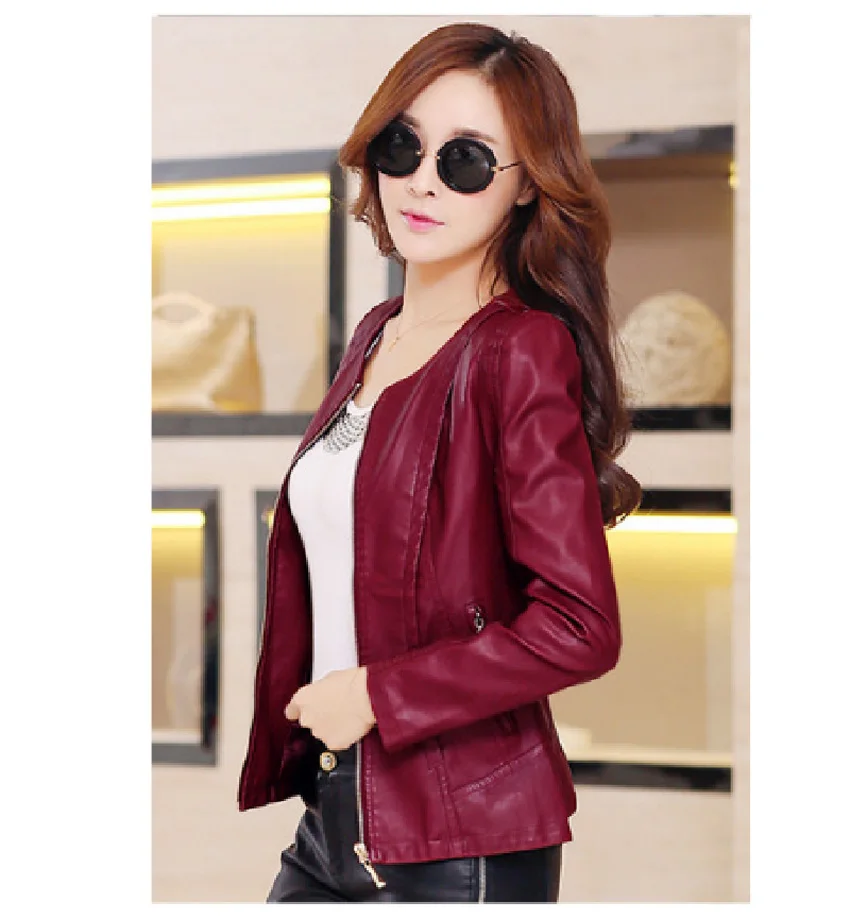Женские кожаные куртки с длинным рукавом и круглым вырезом Flying ROC