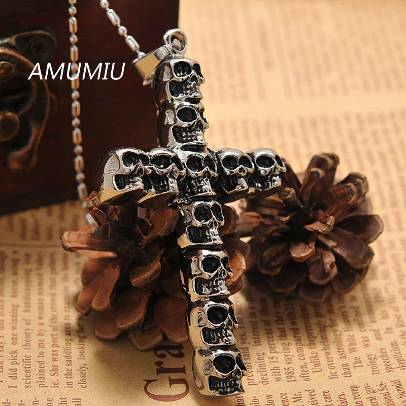 AMUMIU модное мужское ожерелье из нержавеющей стали с кулоном в виде черепа зла и