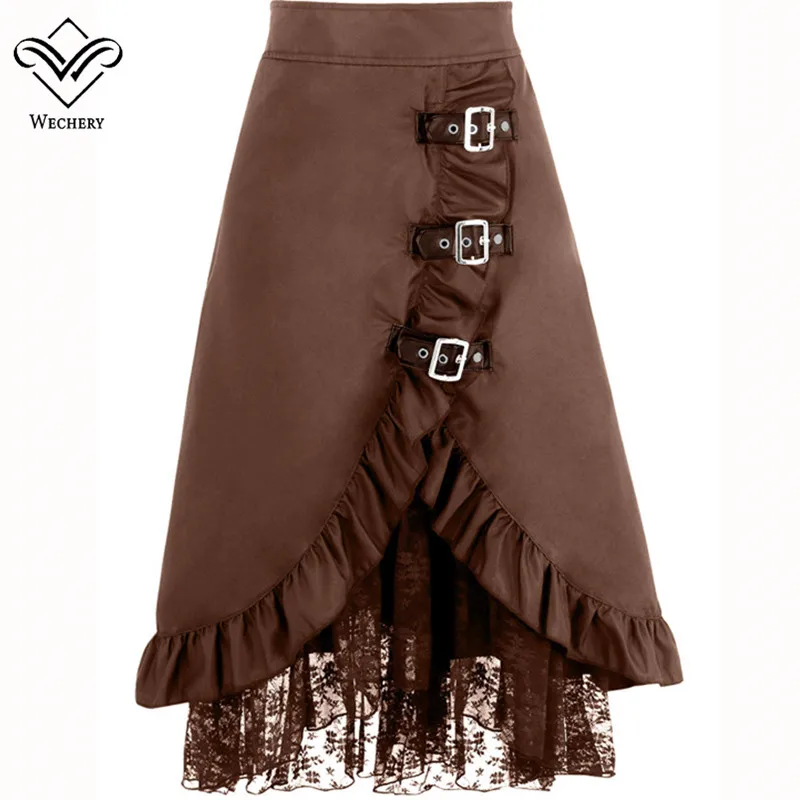 Brown Wechery, женские юбки, сексуальные, длинные, макси, стимпанк, эластичные юбки, карандаш, винтажная юбка, черная, миди, готический корсет, а-силуэт, кружевная юбка - Цвет: Brown