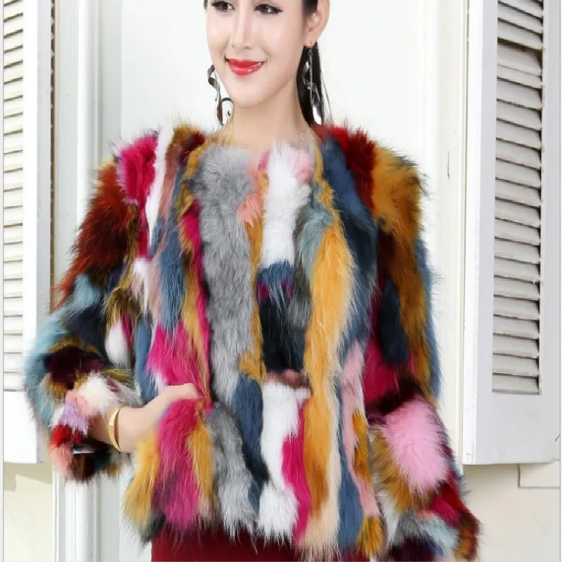 Real Natural Genuine Colorful Fur Coat Woman Winter Raccoon Fur Jacket Women’s Custom Size Outwear Overcoat Free Shipping Z545