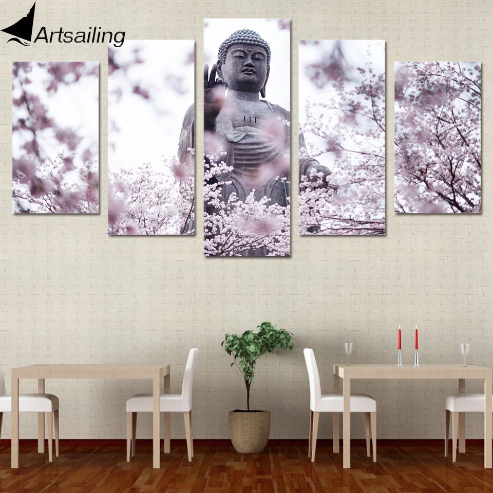 

ArtSailing 5 panel wall art on canvas Buddha Statue in flower Home decoration image painting for living room wall poster NY-6190