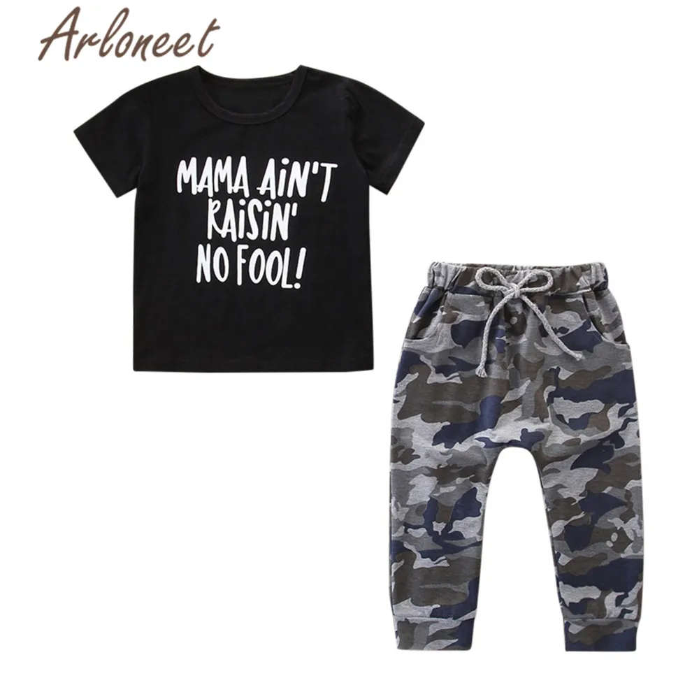 ARLONEET Cool baby boy Clothes short sleeve tshirt Letter print beach shirt for boys Camouflage pants 2019 Summer Outfits |