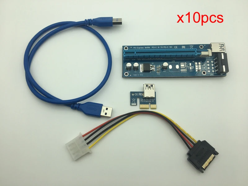 10 шт. 60 см USB 3.0 PCI E Express 1x до 16x райзер карта с кабелем питания SATA 15pin 4pin для майнинга