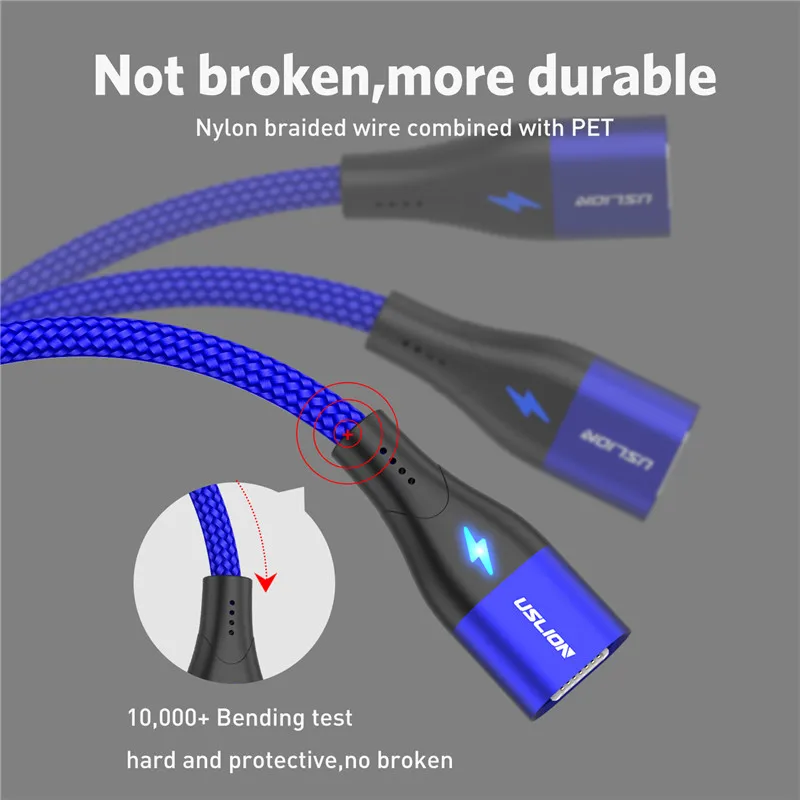 

USLION Fast Charging Magnetic Cable 1M Micro USB Type C For iPhone Samsung Xiaomi 3A Microusb Type-C Magnet Charger Data Cable