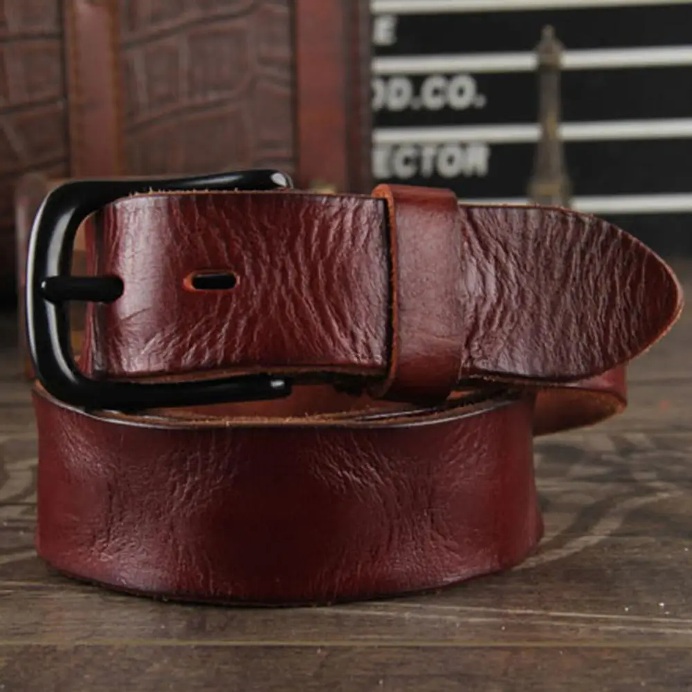 Мужской ремень FAJARINA черный из натуральной кожи с застежкой и пряжкой в стиле