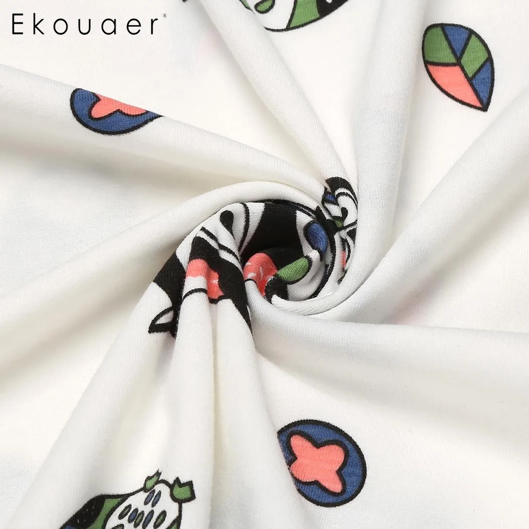 Ekouaer ночная рубашка женская с круглым вырезом и коротким рукавом с принтом Совы летняя повседневная с оборками Pj короткая Пижама Набор Горячая Распродажа