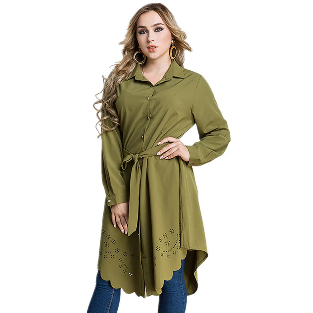 Женское однотонное платье рубашка с длинным рукавом|autumn fashion|plus size dressshirt dress |
