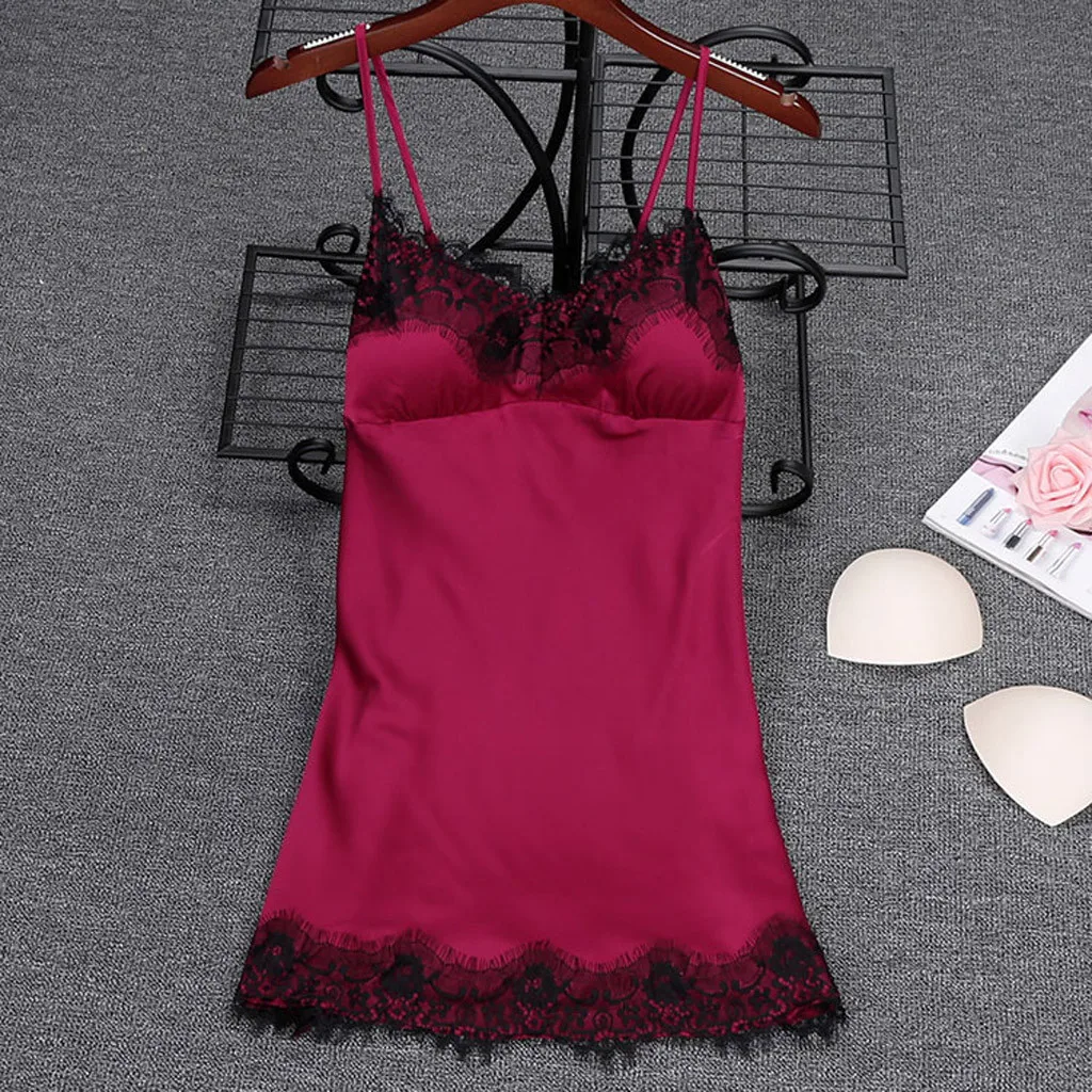 Пижамные комплекты женские сексуальные рубашки для сна атласное кружевное белье