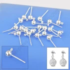 Оптовая продажа, 100 шт.лот, Стерлинговое Серебро 925 пробы, комплектующие сделай сам, серьги-гвоздики, 3 мм шарики, головка, Женские Ювелирные изделия, аксессуары