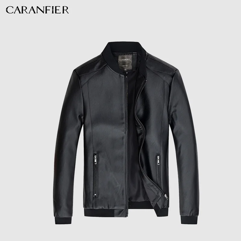 Мужские кожаные куртки CARANFIER мотоциклетные с воротником стойкой и карманами на