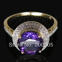 LOVERJEWELRY Vintage Round 10x10mm 14Kt Yellow Gold Natural Diamond Purple Amethyst Ring for Girl Fine Jewelry Gift WR0015