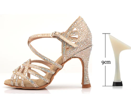 Gold heel 9cm WUXIJIAO/золотые, серебряные стразы; обувь для латинских танцев; женская обувь для бальных танцев; обувь с жемчугом на высоком каблуке 9 см; программное обеспечение для вальса; Лидер продаж - Цвет: Gold heel 9cm