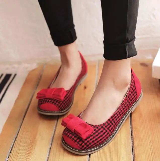 Модная женская обувь с милым бантиком и узором гусиные лапки водонепроницаемые