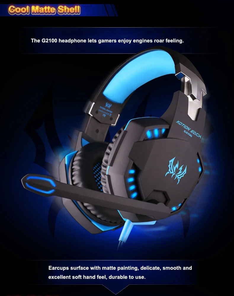 KOTION каждый G2100 Игры наушники вибрации функция профессиональный стерео бас игровая гарнитура с микрофоном светодиодный светильник для PC Gamer