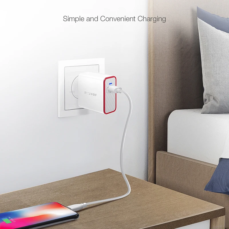 Сетевое зарядное устройство BlitzWolf 45 Вт USB PD быстрая зарядка Type C для телефонов iPhone