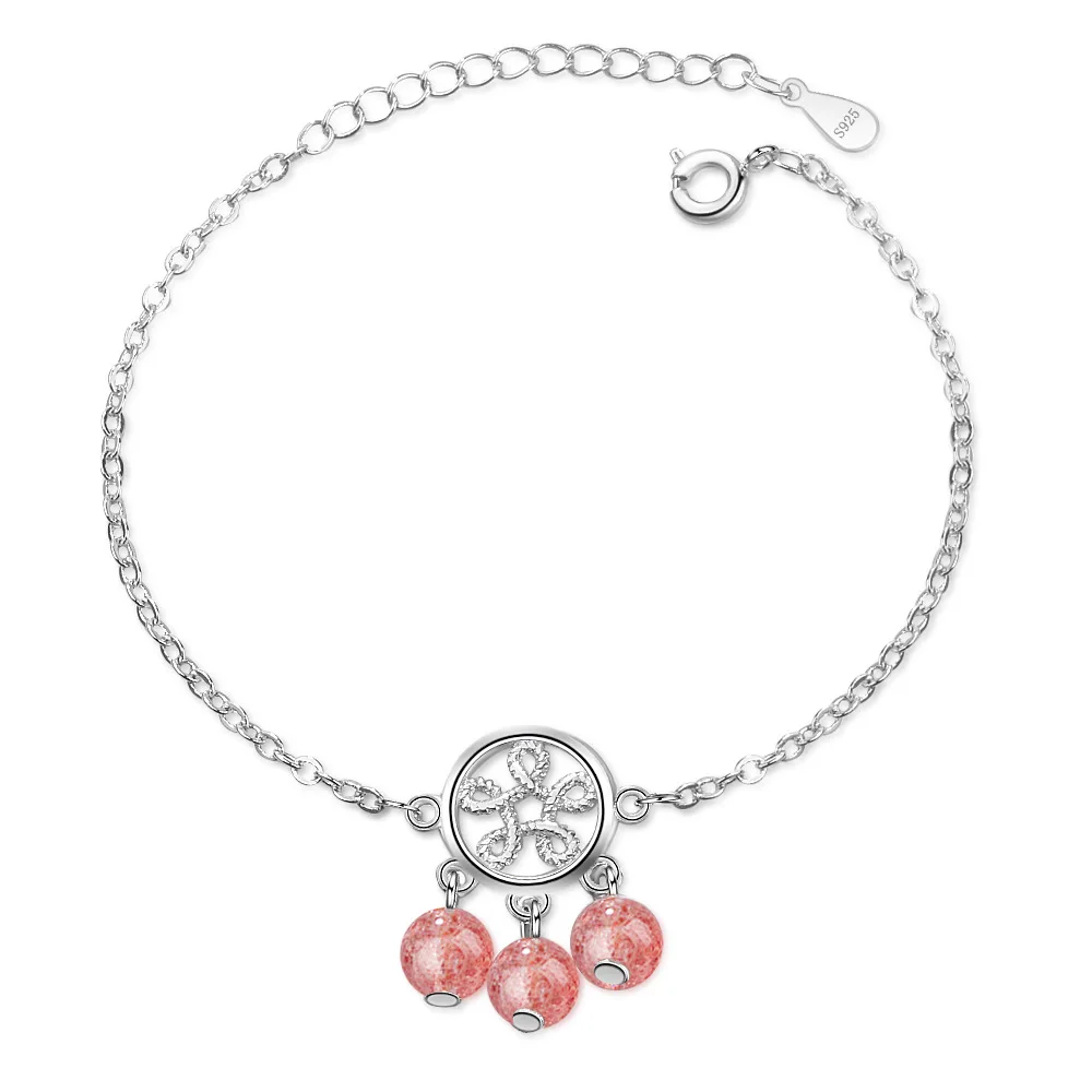 

Original 925 Sterling Silver Fashion Pink Strawberry Quartz Flower Lady Bracelets Jewelry Women Short Chains Choker Charms