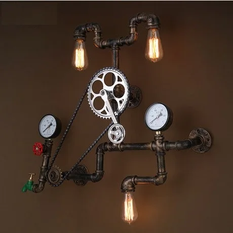 Loft Style Iron Water Pipe Lamp LED Edison Wall Sconce Retro Gear Light Fixtures For Home Vintage Industrial Lighting | Лампы и