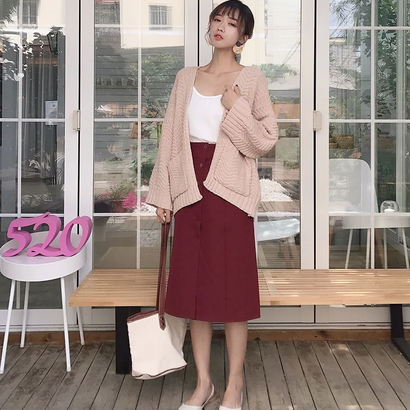 Корейский Повседневный свитер Femalepocket с длинным рукавом компьютерный вязаный